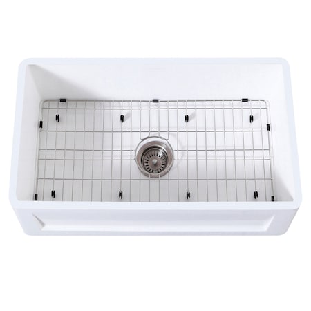 Gourmetier KGKFA331810SQ 33" x 18" SGL Bowl Farmhouse Kitchen Sink, Drain & Rack KGKFA331810SQ